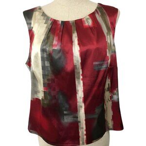 TRIBAL Sleeveless Top Size 14 Side Zipper Neck Pleats Geometric Womens Blouse